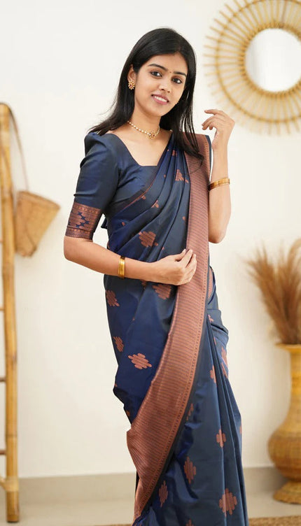 Maruti - Blue Soft Silk Saree with Jacquard Woven Border