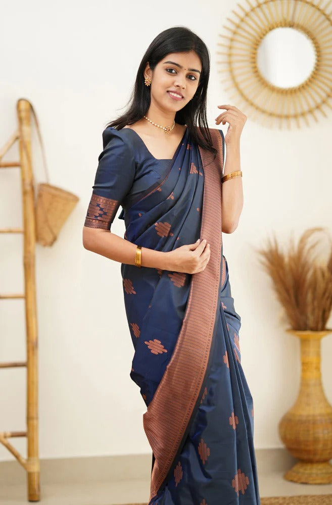 Maruti - Blue Soft Silk Saree with Jacquard Woven Border