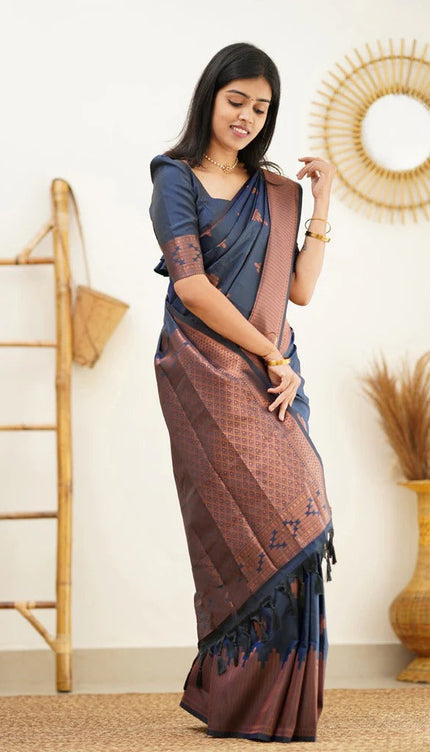 Maruti - Blue Soft Silk Saree with Jacquard Woven Border