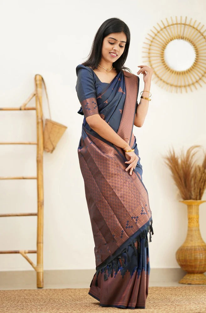 Maruti - Blue Soft Silk Saree with Jacquard Woven Border