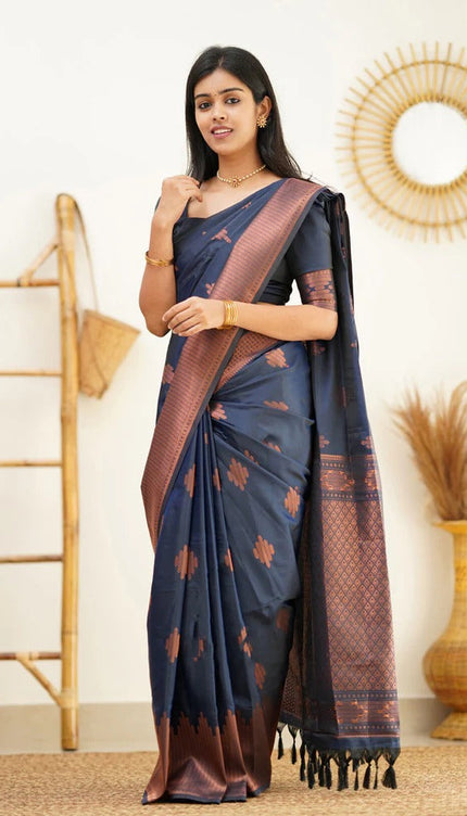 Maruti - Blue Soft Silk Saree with Jacquard Woven Border