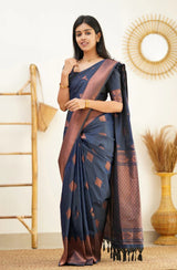 Maruti - Blue Soft Silk Saree with Jacquard Woven Border