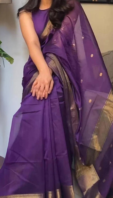 Bhavna - Purple Pure Linen Silk Saree with Jacquard Weaving