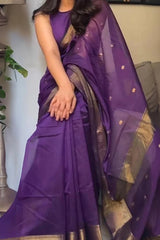 Bhavna - Purple Pure Linen Silk Saree with Jacquard Weaving