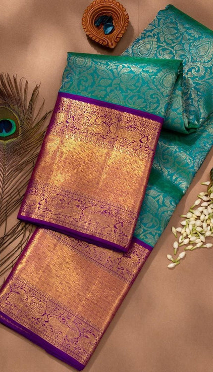 Saarya - Rama Green Soft Silk Jacquard Saree