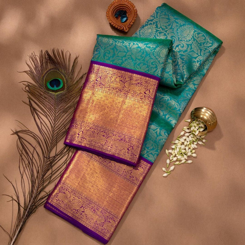 Saarya - Rama Green Soft Silk Jacquard Saree