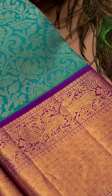 Saarya - Rama Green Soft Silk Jacquard Saree