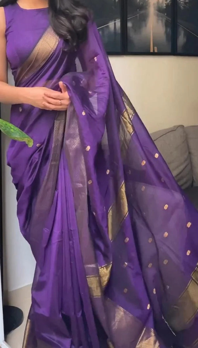 Bhavna - Purple Pure Linen Silk Saree with Jacquard Weaving