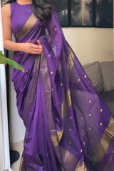 Bhavna - Purple Pure Linen Silk Saree with Jacquard Weaving