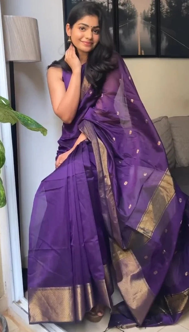 Bhavna - Purple Pure Linen Silk Saree with Jacquard Weaving