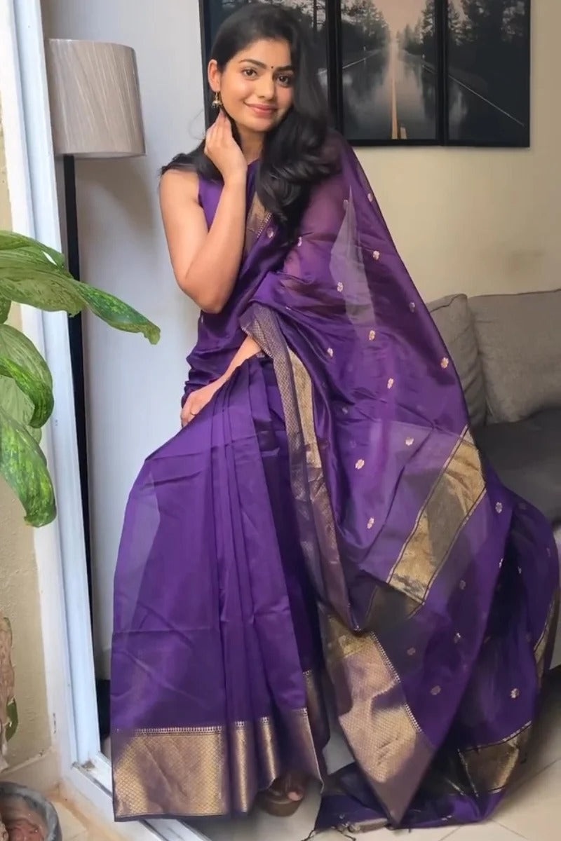Bhavna - Purple Pure Linen Silk Saree with Jacquard Weaving