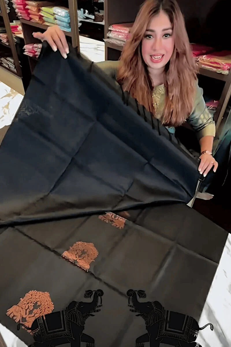 Aastha - Black Soft Silk Saree with Jacquard Woven Motifs