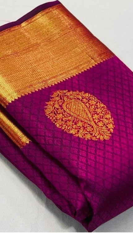 Meenal - Magenta Pink Soft Banarasi Silk Saree with Jacquard Weaving