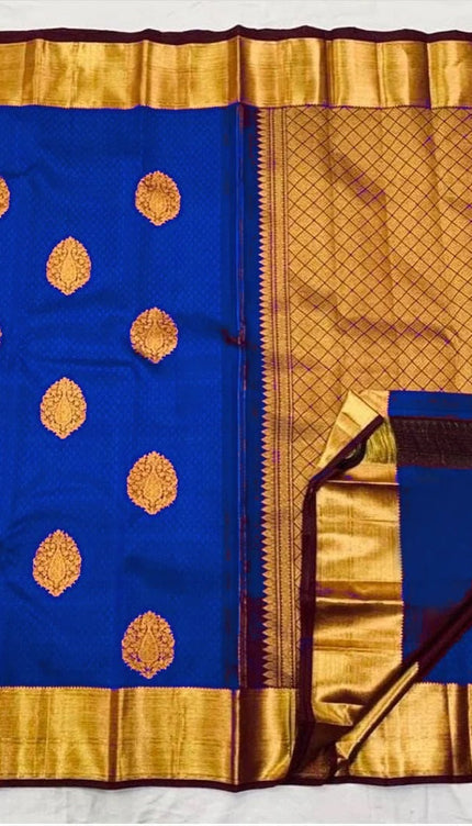 Meenal - RoyalBlue Soft Banarasi Silk Saree with Jacquard Weaving