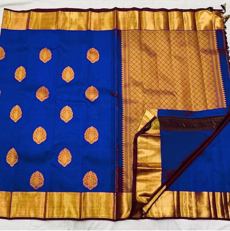 Meenal - RoyalBlue Soft Banarasi Silk Saree with Jacquard Weaving