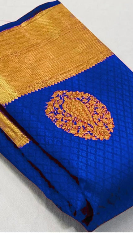 Meenal - RoyalBlue Soft Banarasi Silk Saree with Jacquard Weaving