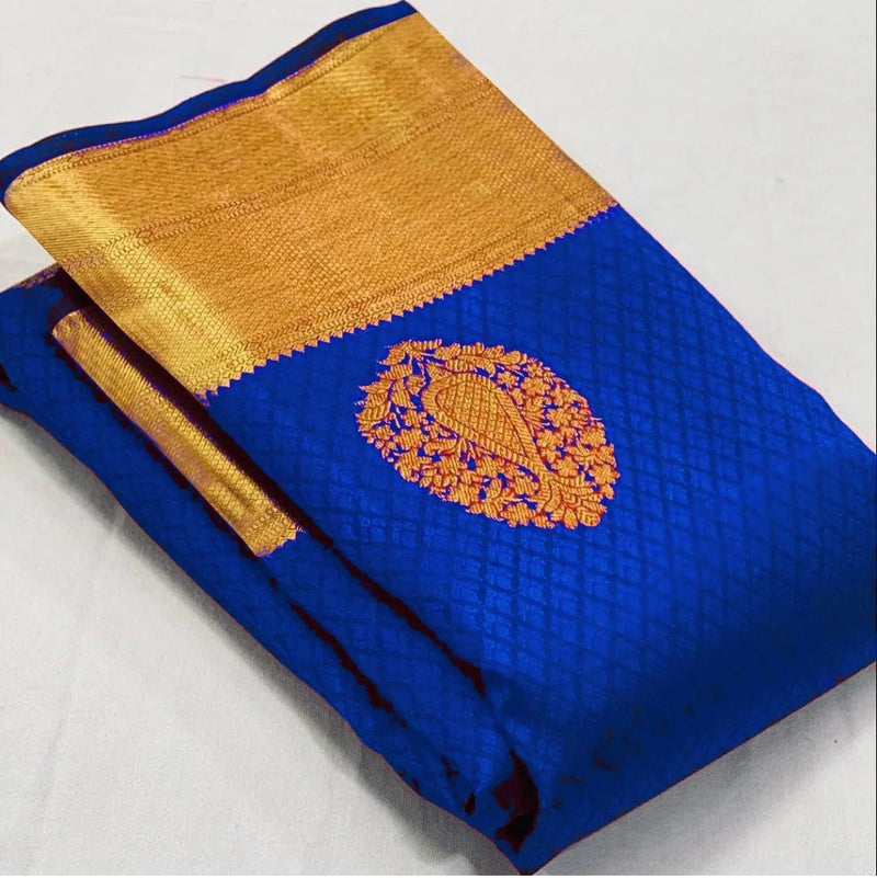 Meenal - RoyalBlue Soft Banarasi Silk Saree with Jacquard Weaving