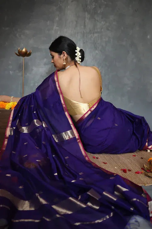 Mithali – NavyBlue Pure Linen Silk Saree with jacquard weaving work