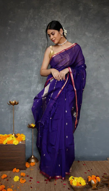 Mithali – NavyBlue Pure Linen Silk Saree with jacquard weaving work