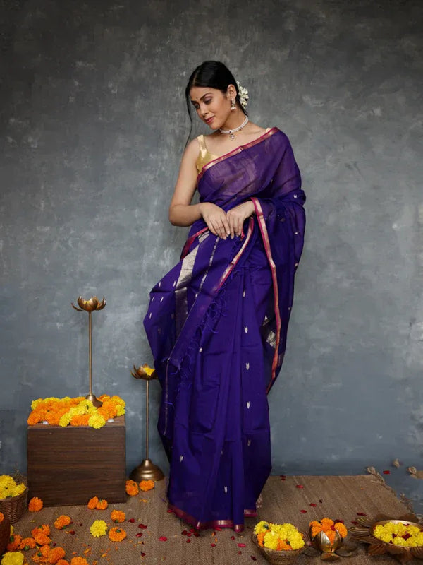 Mithali – NavyBlue Pure Linen Silk Saree with jacquard weaving work