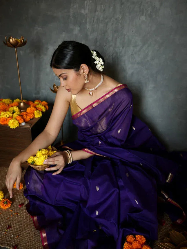 Mithali – NavyBlue Pure Linen Silk Saree with jacquard weaving work