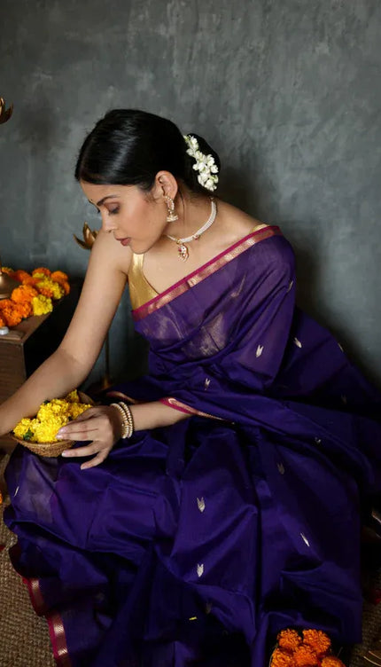 Mithali – NavyBlue Pure Linen Silk Saree with jacquard weaving work