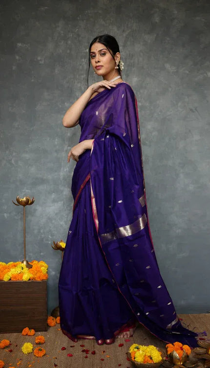 Mithali – NavyBlue Pure Linen Silk Saree with jacquard weaving work