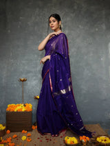 Mithali – NavyBlue Pure Linen Silk Saree with jacquard weaving work