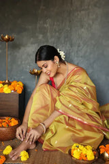 Mithali – Mustard Pure Linen Silk Saree with jacquard weaving work