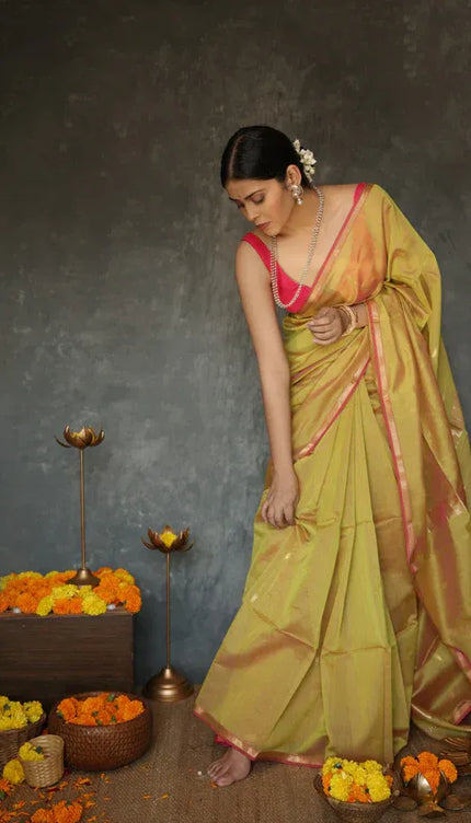 Mithali – Mustard Pure Linen Silk Saree with jacquard weaving work