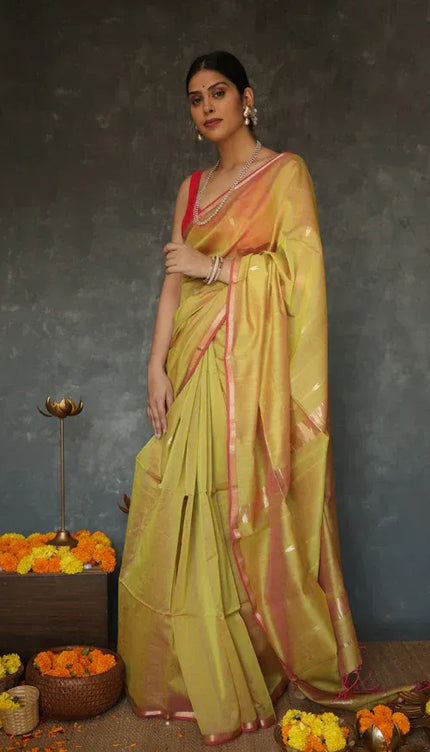 Mithali – Mustard Pure Linen Silk Saree with jacquard weaving work
