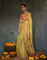 Mithali – Mustard Pure Linen Silk Saree with jacquard weaving work