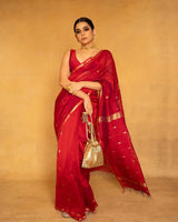 Mithali – Red Pure Linen Silk Saree with jacquard weaving work
