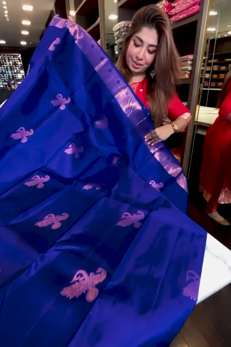 Aastha - Royal Blue Soft Silk Saree with Jacquard Woven Motifs