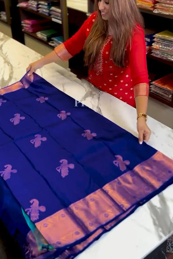 Aastha - Royal Blue Soft Silk Saree with Jacquard Woven Motifs