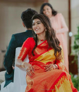 Pranita – Yellow Red Banarasi Silk Saree