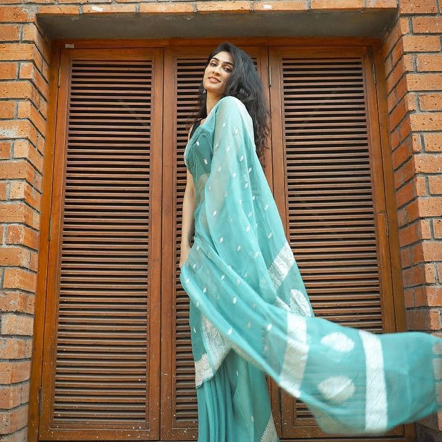 Samaira - Firozi Soft Silk Saree with Subtle Jacquard and Matching Blouse