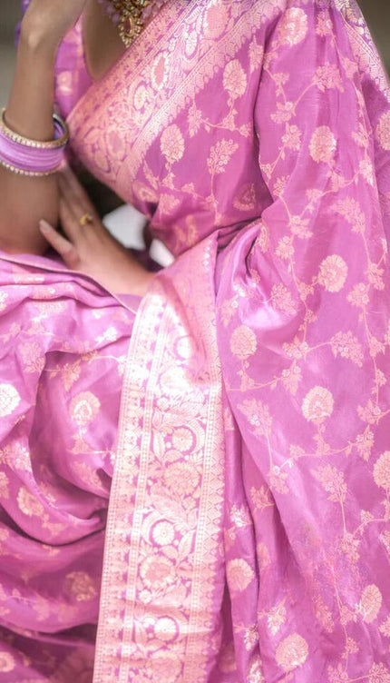 Onion Pink Banarasi Uppada Silk Saree