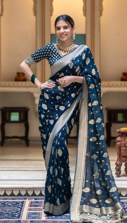 Midnight Blue Banarasi Silk Saree