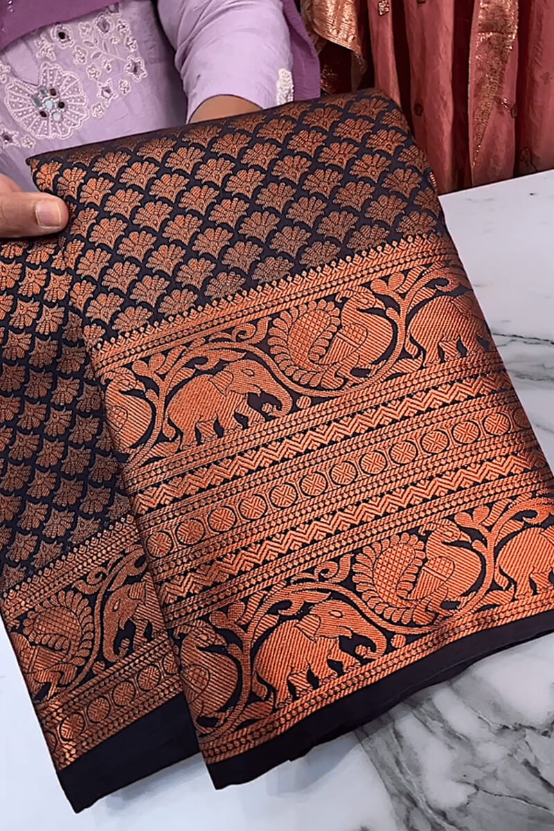 Aastha - Navy Bue Soft Silk Saree with Jacquard Woven Motifs