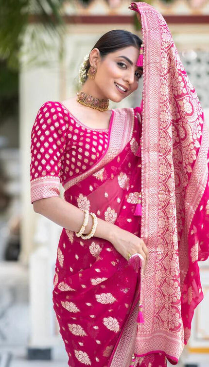 Pink Banarasi Soft Silk Saree
