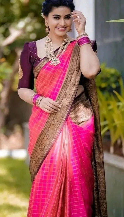 Anaya – Pink Soft Silk Saree with Jacquard Weaving Border