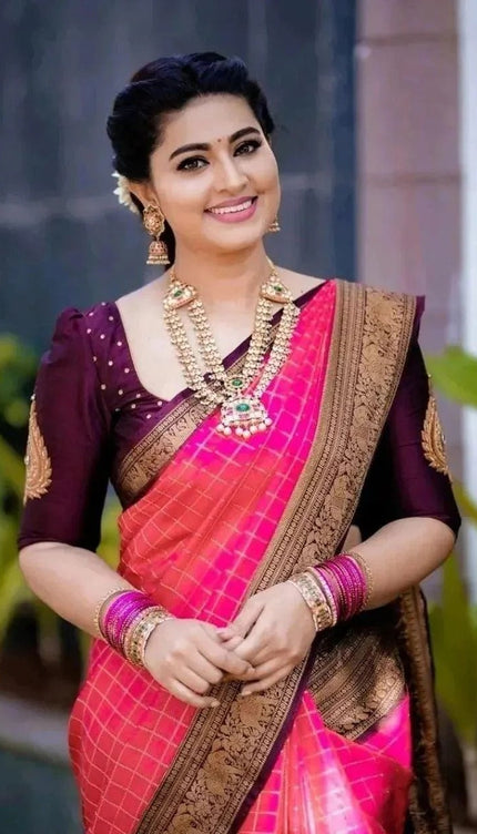 Anaya – Pink Soft Silk Saree with Jacquard Weaving Border