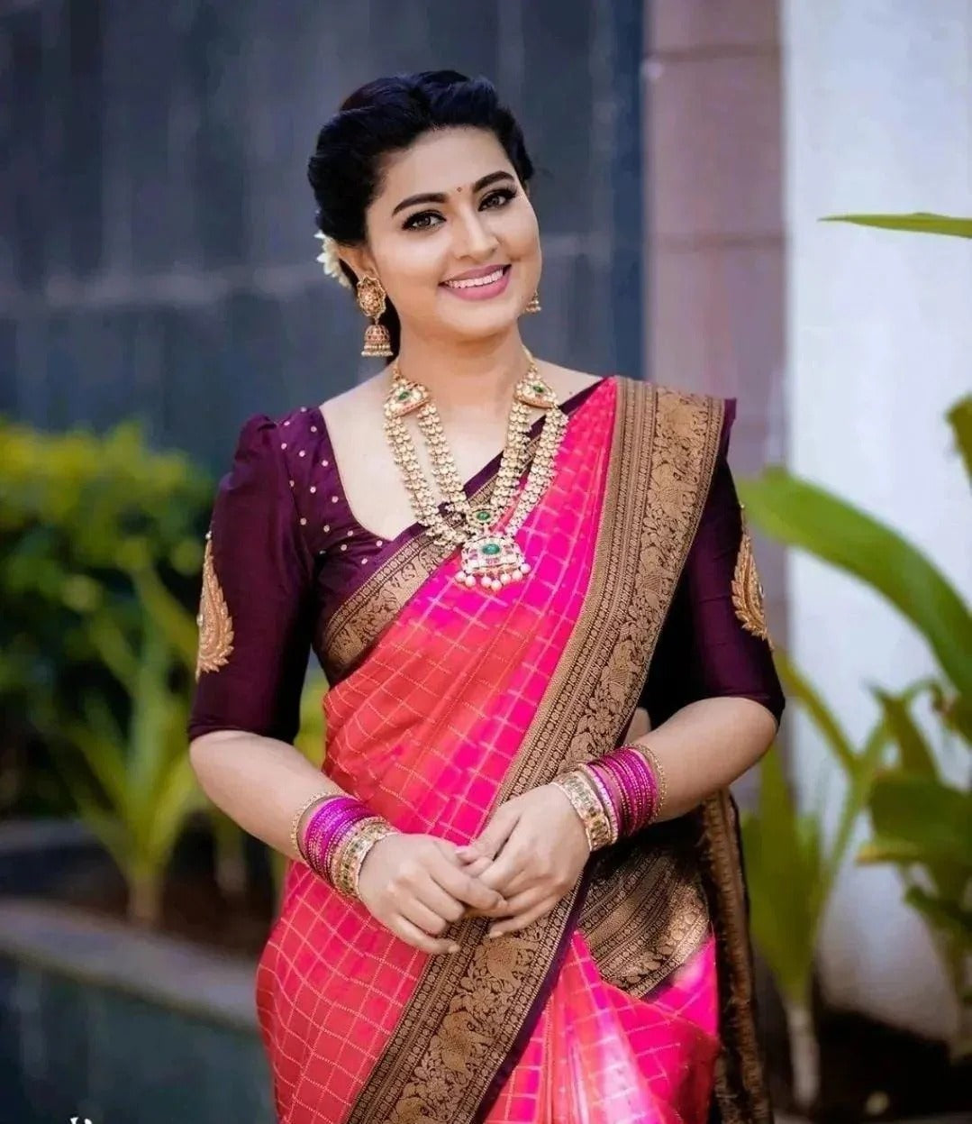 Anaya – Pink Soft Silk Saree with Jacquard Weaving Border