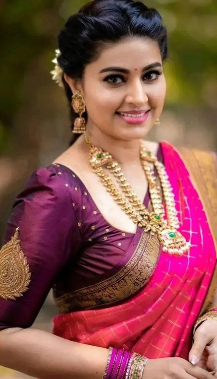 Anaya – Pink Soft Silk Saree with Jacquard Weaving Border
