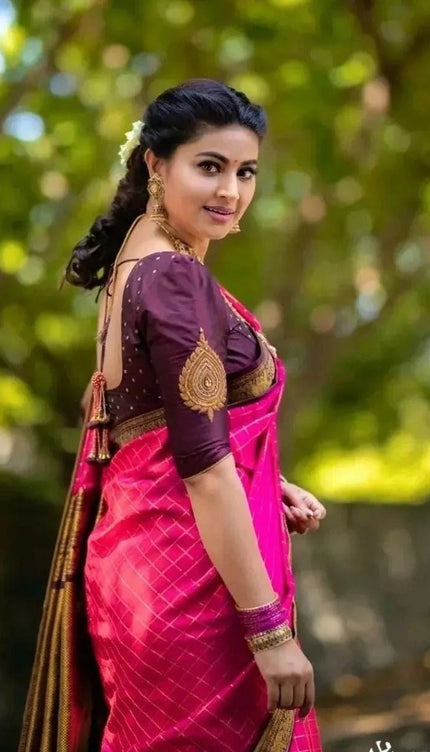 Anaya – Pink Soft Silk Saree with Jacquard Weaving Border