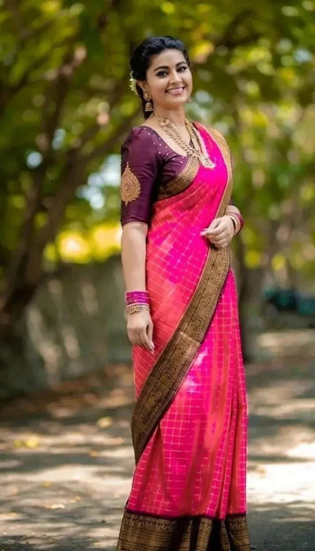 Anaya – Pink Soft Silk Saree with Jacquard Weaving Border