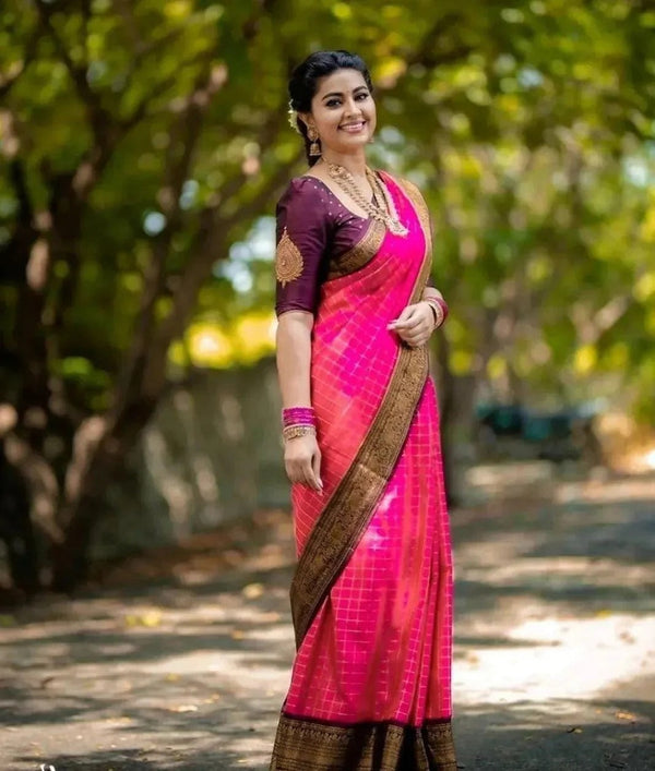 Anaya – Pink Soft Silk Saree with Jacquard Weaving Border