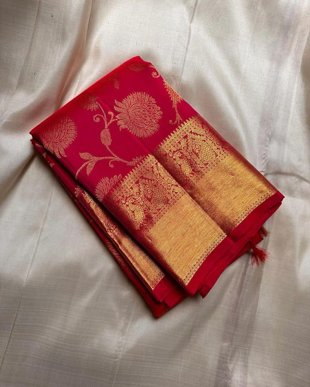 Akruti - Red Banarasi Silk Saree with Zari Weaving Border
