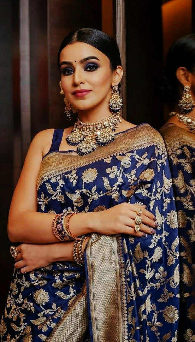 Rasbai - Blue Banarasi Silk Saree with Jacquard Gold Woven Work